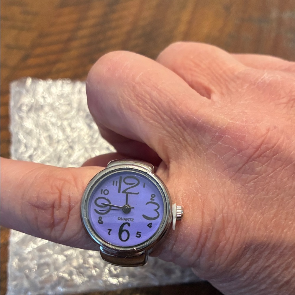 Silver Quartz Ring Watch with White Dial